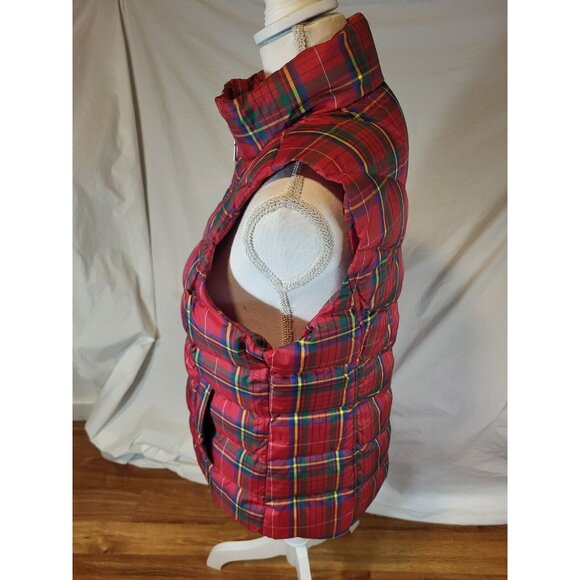 Lands' End Women’s Down Filled Puffer Vest S 6-8 Red Plaid Tartan Full Zip‎ - Picture 2 of 5